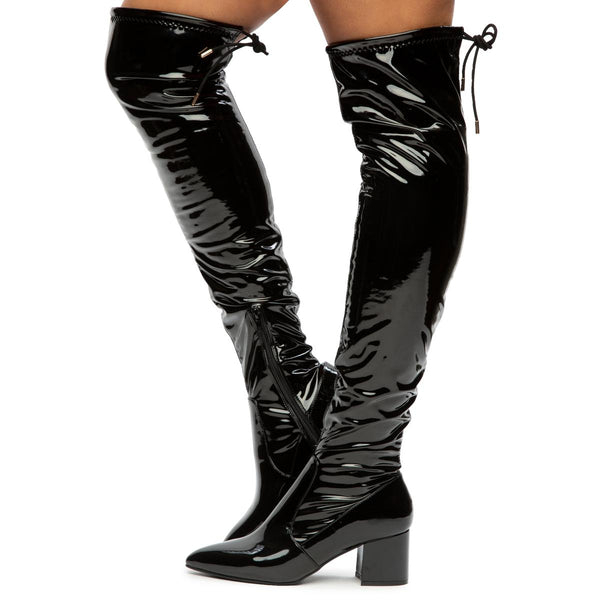 Buy Women's Heeled Over The Knee Boots Patent Leather PU Chunky