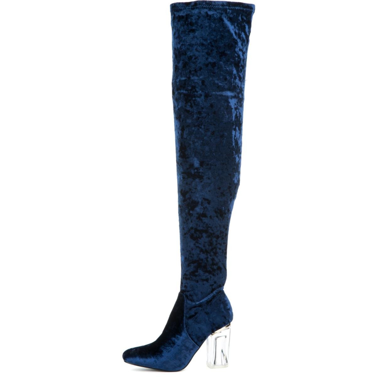 royal blue velvet thigh high boots